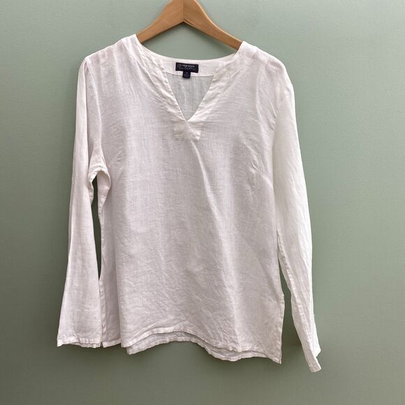 Classiques Entier Linen Top Womens Medium Long Sleeve Pullover V Neck Blouse - Picture 1 of 8